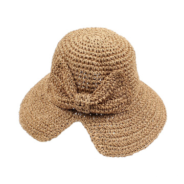 Plain paper straws hat with bow custom handmade straw hats for women
